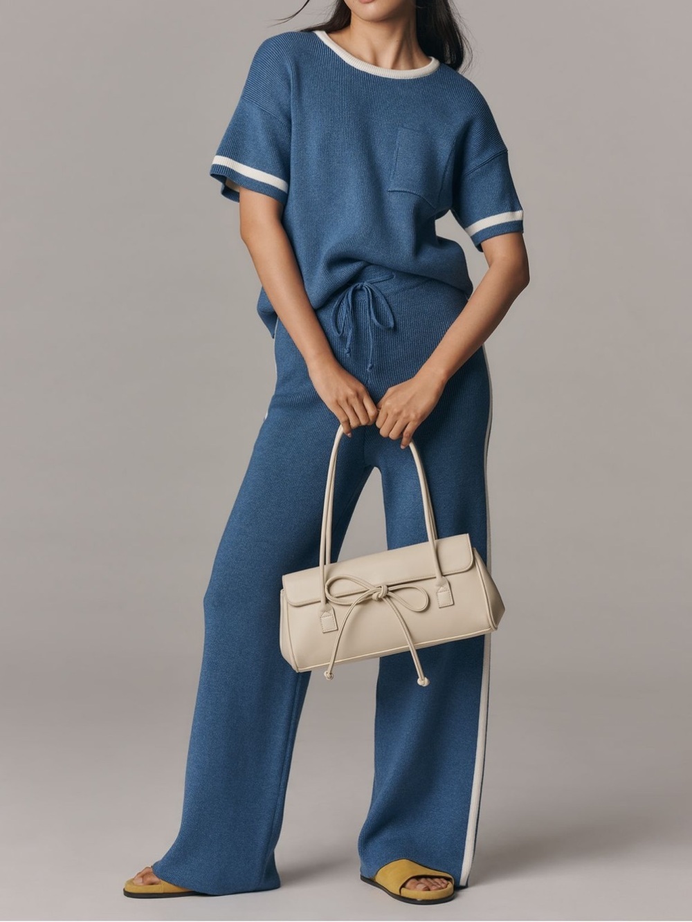 Maeve Wide-Leg Knit Pants with Side Stripes - Blue sz M NEW - Picture 4 of 13